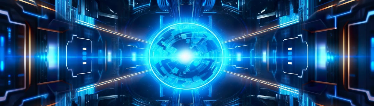 science fiction wallpaper with blue lights. Generative AI photo