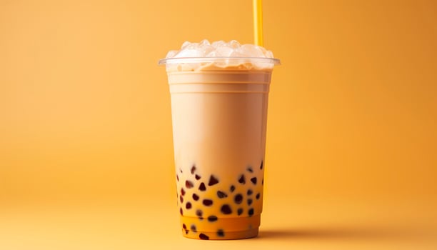 A bubble tea in a plastic cup. Generative AI photo