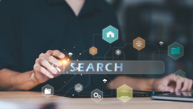 Searching for information of interest through online websites ,keyword search ideas to find references ,access to information on internet ,wireless network data connection technology ,insight research photo