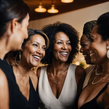 group of happy middle aged old woman at the night party, generative AI photo