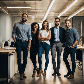 group of happy working people at the office, generative AI photo