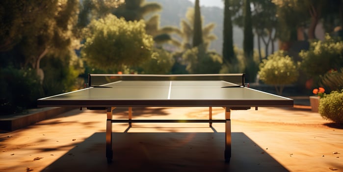 AI Generated. AI Generative. Outdoor nature table tennis ping pong game sport at sunet. Graphic Art photo