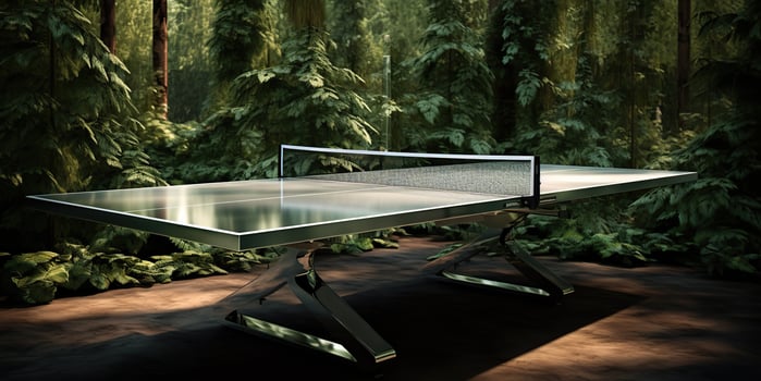 AI Generated. AI Generative. Outdoor nature table tennis ping pong game sport at sunet. Graphic Art photo