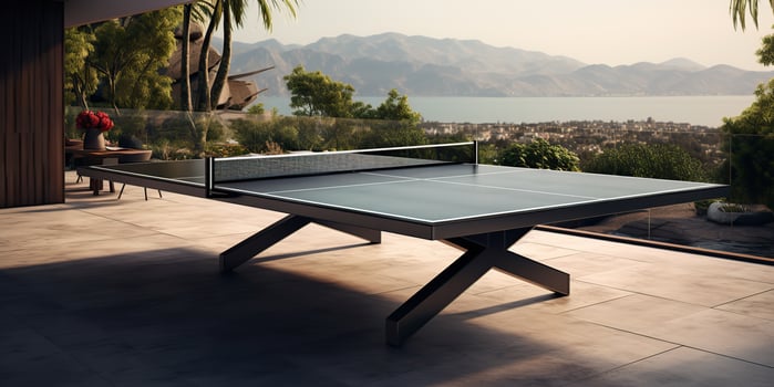 AI Generated. AI Generative. Outdoor nature table tennis ping pong game sport at sunet. Graphic Art photo