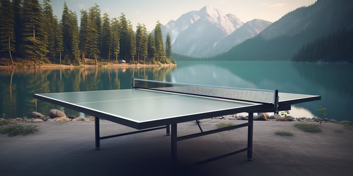 AI Generated. AI Generative. Outdoor nature table tennis ping pong game sport at sunet. Graphic Art photo