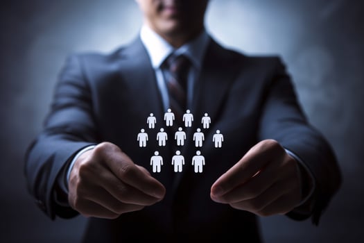 HR concept and customer care concept. Corporate clients service and care. HR team managing employee recruitment and personnel within business. Human resource and personnel management. Generative AI. photo