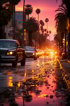 street in a pink light, sunset, Cinematic, Photoshoot. AI generative photo
