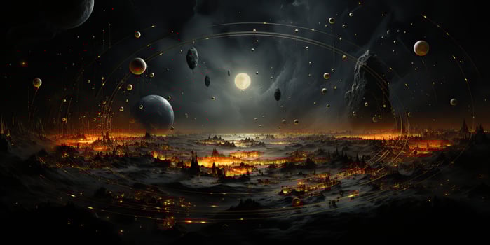 AI Generated. AI Generative. Galaxy space universe solar system background abstract planets landscape surface. Future explore adventure vibes. Graphic Art photo