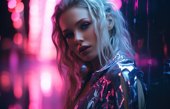 Cyberpunk woman portrait futuristic neon style photo
