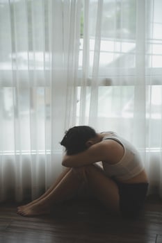 panic attacks alone young girl sad fear stressful depressed emotional.crying use hand cover face begging help.stop abusing domestic violence in women,person with health anxiety,people bad feeling down photo