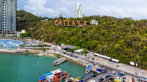large letters PATTAYA Aerial view of Pattaya , Thailand photo