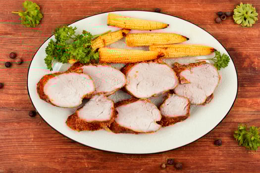 Baked pork slices. photo