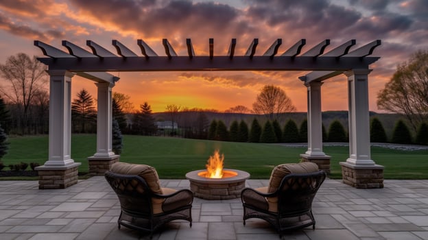 Relaxing Retreat Cozy Backyard with Fire Pit and Pergola Seating, Generative AI photo