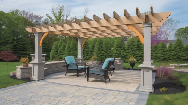 Relaxing Retreat Cozy Backyard with Fire Pit and Pergola Seating, Generative AI photo