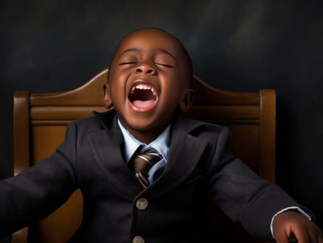African kid in emotional dynamic pose in school AI Generative photo