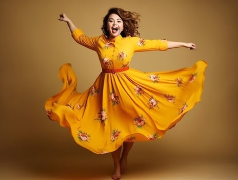 Plus size woman in emotional dynamic pose AI Generative photo