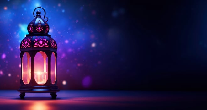 Islamic greeting Eid Mubarak cards for Muslim Holiday. Arabic Ramadan Lantern .Decoration lamp, Generative AI photo