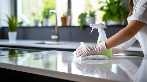 wipe the table from dust cleaning the kitchen generative ai photo