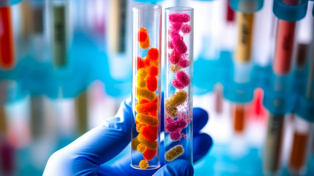 virologist hand holding test tubes with viruses generative ai photo