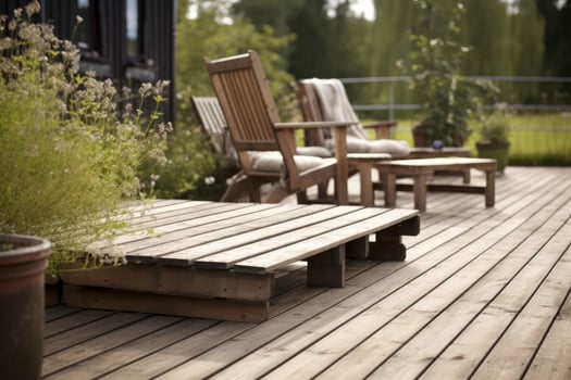 Veranda wooden chairs table. Generate Ai photo