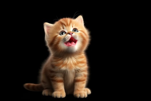 Kitten on black background with copy space. AI Generated photo