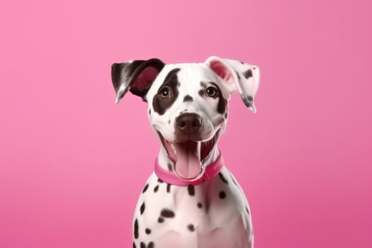 cute dog on pink background, AI Generated photo