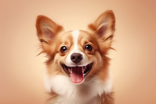 cute dog on beige background, AI Generated photo