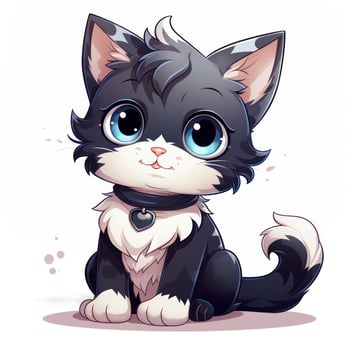 Adorable Black and White Kitten Clipart on White Background AI Generated photo