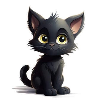 Adorable PixarStyle Clipart of a Cute Black Kitten on White Background AI Generated photo