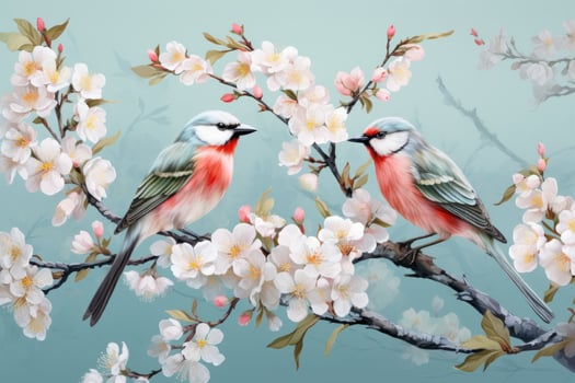 Delicate Wallpaper Design with Birds on Light Blue Background AI Generated photo