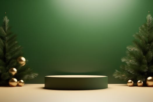 Green Christmas background with podium photo