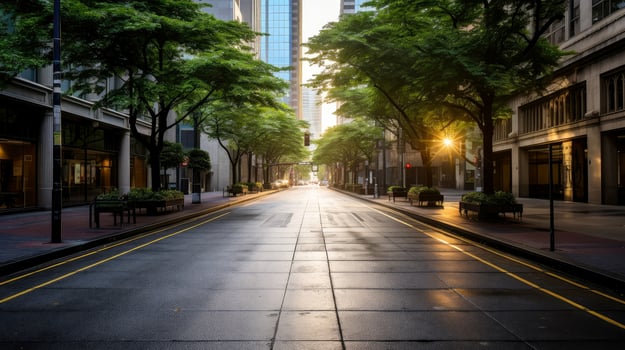 Illustration image of classical architecture and urban roads, empty road in the city, Generative AI illustration photo