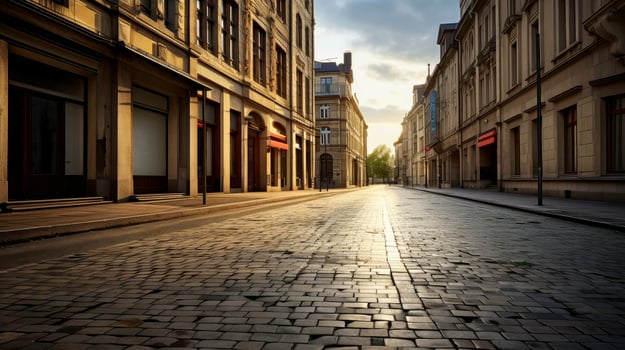 Illustration image of classical architecture and urban roads, empty road in the city, Generative AI illustration photo