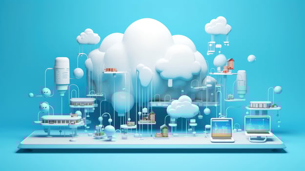 3D white blue cloud icon minimal style, cloud computing online service, digital technology security concept, Generative AI illustration photo