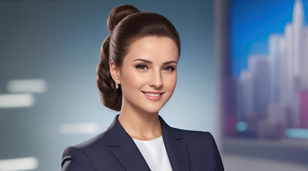 a photo of a tv news female presenter on a popular channel. live stream broadcast on television. AI Generative