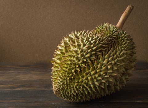 a durian fruit on a wooden table photo