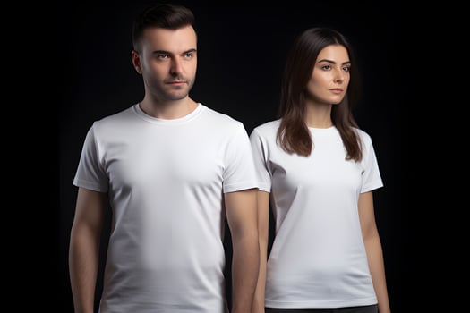 Generative AI. Blank White T-Shirt Mockup on Male and Female Model Showcase Your Designs in Style photo