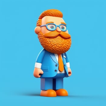 Generative AI, 3D plastic icon avatar cartoon character with beard or mustach, close up portrait photo