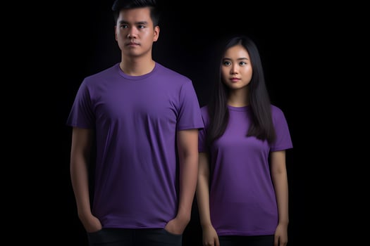 Generative AI. Blank Purple T-Shirt Mockup on Male and Female Model Showcase Your Designs in Style photo