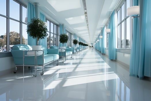 Abstractly blurred luxury hospital corridor, evoking a serene healthcare environment AI Generated photo