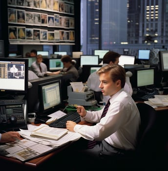A wide shot of a young investment bankers office, business and marketing stock photos