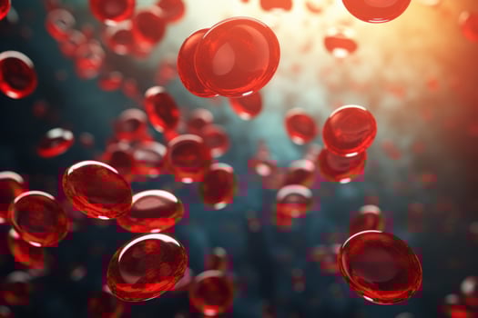 Microsopic of Red blood cells flowing through the blood vessels.medical and science research concept.generative ai photo