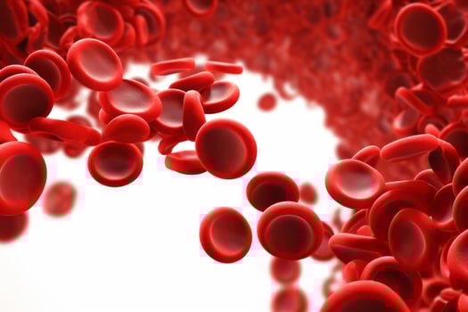 Microsopic of Red blood cells flowing through the blood vessels.medical and science research concept.generative ai photo