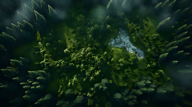 Bird's Eye View Sunlit Forest - Generated AI Shot photo