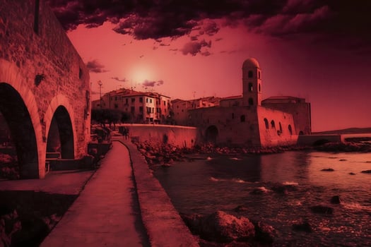 Vibrant Red Sky Over Alghero AI Generated photo