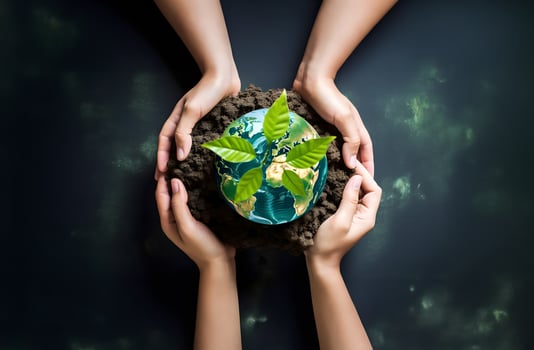 hands holding a green Earth. AI Generated photo