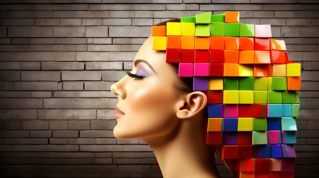 Abstract profile of a human head and consciousness with physical and chemical structures in the head, Person creative mind, Psychic waves concept, Generative AI illustration photo