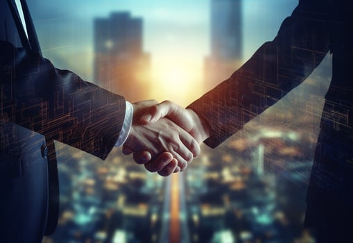 photo american business male people shaking hands skyscrapers in the background