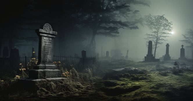 Night scene in a cemetery with gravestones photo