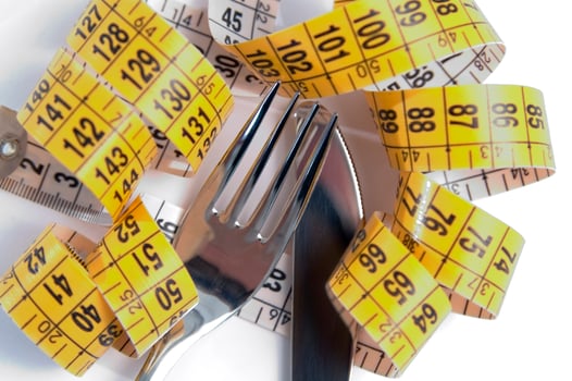 a fork and knife surrounded by measuring tape photo